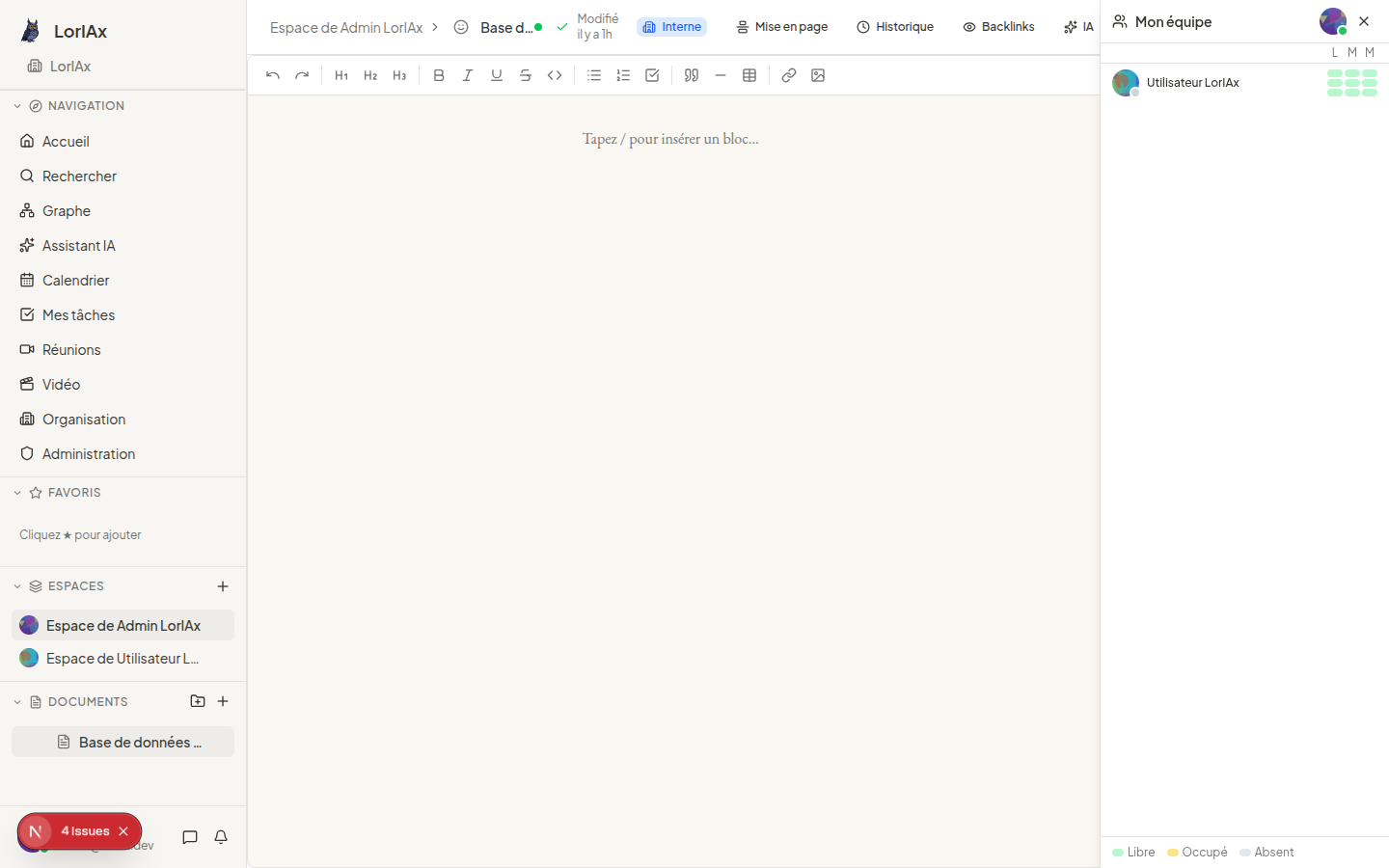 Éditeur de documents TipTap avec barre d'outils et panneau de présence